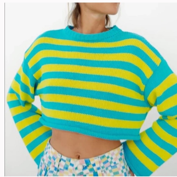 Zara Cropped Knit Striped Sweater